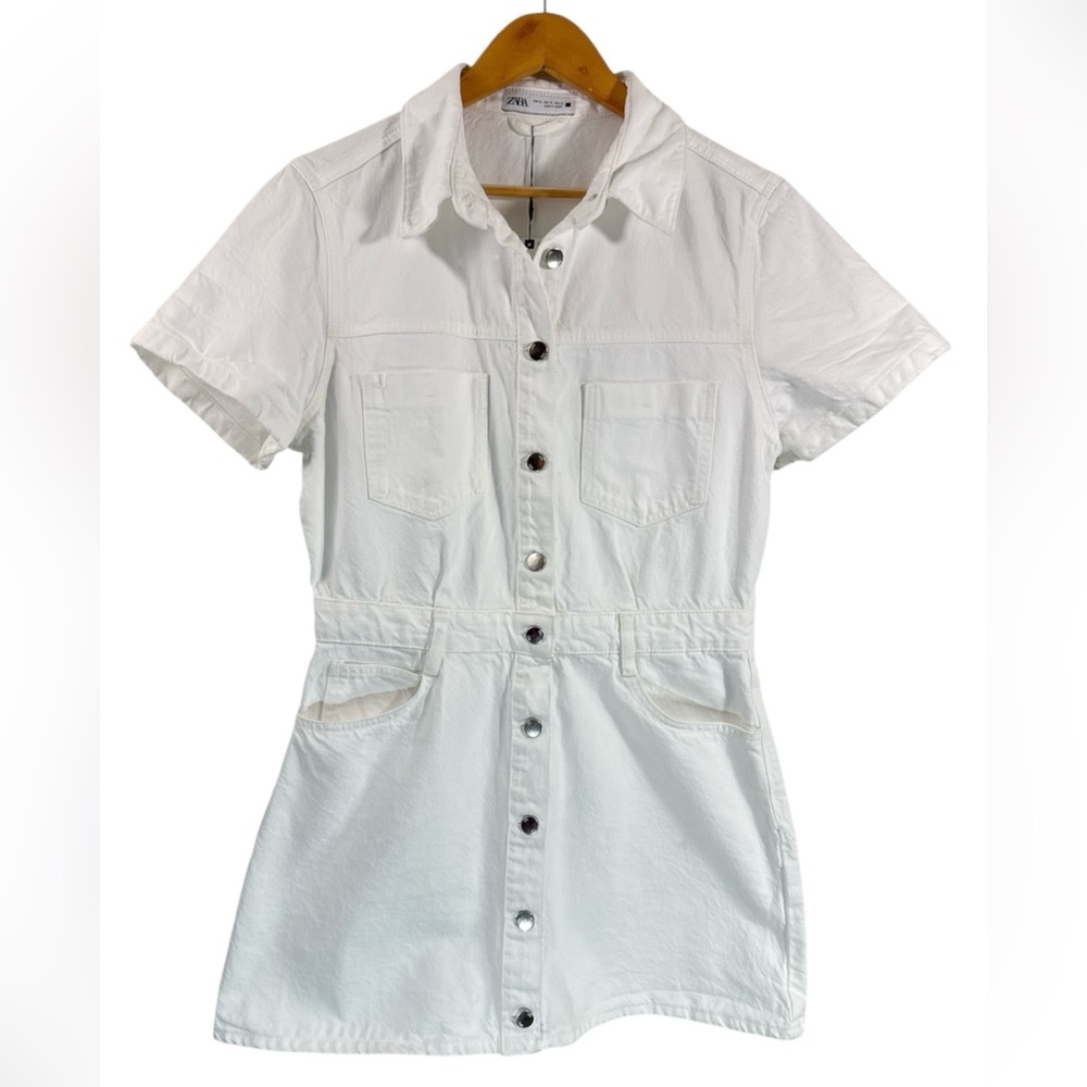 NWT ZARA WHITE DENIM MINI DRESS Size XL - Picture 3 of 9